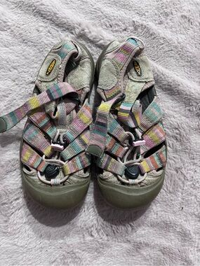 Keen Kids Strappy Sandals in Olive Green with Pastel Multi Straps